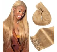 WuvuSnm Extensiones de pelo humano con clip recto, extensiones de pelo humano, extensiones de clip invisibles, #27, rubio miel, 120 g, 7 unidades por paquete para mujeres cabello real de 30 pulgadas