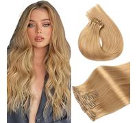 WuvuSnm Extensiones de pelo humano con clip recto, extensiones de pelo humano, extensiones de clip invisibles, #27, rubio miel, 120 g, 7 unidades por paquete para mujeres de 18 pulgadas