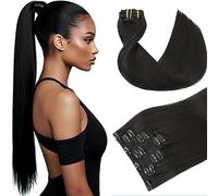 WuvuSnm Extensiones de pelo humano con clip recto, extensiones de pelo humano, extensiones de pelo humano invisible, #1B, color negro natural, 120 g, 7 unidades por paquete para mujeres cabello real