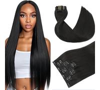 WuvuSnm Extensiones de pelo humano con clip recto, extensiones de pelo humano, pelo humano, extensiones de clip invisibles, #1B, color negro natural, 120 g, 7 unidades por paquete para mujeres cabello
