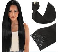 WuvuSnm Extensiones de pelo humano con clip recto, extensiones de pelo humano, pelo humano, extensiones de clip invisibles, #1B, color negro natural, 120 g, 7 unidades por paquete para mujeres cabello