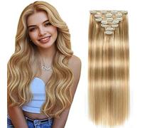 WuvuSnm Extensiones de pelo humano con clip recto, pelo humano, pelo humano, extensiones de clip invisibles, rubio, 50 cm, 120 g, 7 unidades por paquete para mujeres
