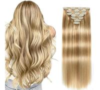 WuvuSnm Extensiones de pelo humano con clip recto, pelo humano, pelo humano, extensiones de clip invisibles, rubio, 18 pulgadas, 120 g, 7 unidades por paquete para mujeres cabello real