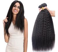 WuvuSnm Extensiones de pelo humano de Yaki, extensiones de cabello humano sin procesar, doble trama de color negro natural, 3 paquetes por paquete, total 150 g, 66 cm, 71 cm, 76 cm, 76 cm