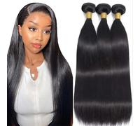 WuvuSnm Extensiones de pelo humano sin procesar, extensiones de pelo humano Remy doble trama #1B, color negro natural, 3 paquetes por paquete, 150 g, 18, 20 y 22 pulgadas