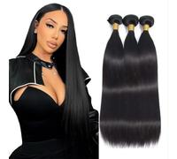 WuvuSnm Extensiones de pelo humano sin procesar, extensiones de pelo humano Remy doble trama #1B, color negro natural, 3 paquetes por paquete, 150 g, 22, 24, 26 pulgadas