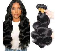 WuvuSnm Extensiones de pelo humano sin procesar, extensiones de pelo humano sin procesar, doble trama de color negro natural, 3 paquetes por paquete, total 150 g, 22, 24, 26 pulgadas
