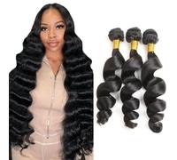 WuvuSnm Extensiones de pelo humano sin procesar, extensiones de pelo humano sin procesar, doble trama #1B, color negro natural, 3 paquetes por paquete, total 150 g, 24, 26, 28 pulgadas