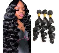 WuvuSnm Extensiones de pelo humano sin procesar, extensiones de pelo humano sin procesar, doble trama #1B, color negro natural, 3 paquetes por paquete, 150 g, 18, 20 y 22 pulgadas