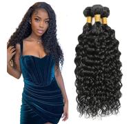 WuvuSnm Extensiones de pelo humano sin procesar, extensiones de pelo humano sin procesar, doble trama de color negro natural, 3 paquetes por paquete, total 150 g, 18, 20 o 22 pulgadas