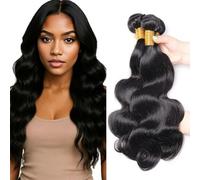 WuvuSnm Extensiones de pelo humano sin procesar, extensiones de pelo humano sin procesar, doble trama, color negro natural, 3 paquetes por paquete, total 150 g, 30, 32, 34 pulgadas