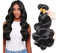WuvuSnm Extensiones de pelo humano sin procesar, extensiones de pelo humano sin procesar, doble trama de color negro natural, 3 paquetes por paquete, total 150 g, 71 cm, 81 cm