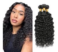 WuvuSnm Extensiones de pelo humano sin procesar, extensiones de pelo humano sin procesar, doble trama de color negro natural, 3 paquetes por paquete, total 150 g, 22, 24, 66 cm