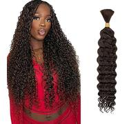 WuvuSnm Extensiones naturales de cabello humano trenzadas de pelo profundo, onduladas, extensiones naturales sin perfume, color marrón chocolate, 1 trenza por paquete total de 50 g para mujer de 20