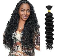 WuvuSnm Extensiones naturales de cabello humano trenzadas de pelo profundo, onduladas, extensiones naturales de pelo no manchado #1B, color negro natural, 1 trenza por paquete total de 50 g para mujer