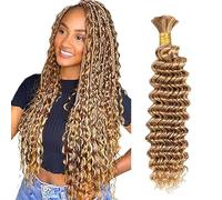 WuvuSnm Extensiones naturales de cabello humano trenzadas de pelo profundo, ondulado a granel, pelo natural, sin manchas, color rubio miel, 1 trenza por paquete, total 50 g, para mujer de 32 pulgadas