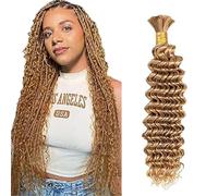 WuvuSnm Extensiones naturales de cabello humano trenzadas de pelo profundo, ondulado a granel, pelo natural, sin manchas, color rubio miel, 1 trenza por paquete, total 50 g para mujer de 30 pulgadas