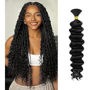 WuvuSnm Extensiones naturales de cabello humano trenzadas de pelo profundo, ondulado, sin manchas, color negro natural, 1 trenza por paquete de 50 g para mujer de 32 pulgadas