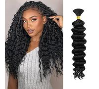 WuvuSnm Extensiones naturales de cabello humano trenzadas de pelo profundo, ondulado, sin manchas, color negro natural, 1 trenza por paquete de 50 g, para mujer de 66 cm