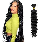 WuvuSnm Extensiones naturales de cabello humano trenzadas de pelo profundo, ondulado, sin manchas, color negro natural, 1 trenza por paquete de 50 g para mujer de 86 cm