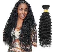 WuvuSnm Extensiones naturales de cabello humano trenzadas de pelo profundo, ondulado, sin manchas, color negro natural, 2 trenzas por paquete, 100 g, para mujeres de 86 a 86 cm