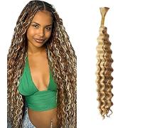 WuvuSnm Extensiones naturales de cabello humano trenzado, ondulado, ondulado profundo, extensiones de pelo natural, sin manchas, P27/613, color rubio miel, 1 trenza por paquete, total 50 g, para mujer
