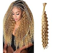 WuvuSnm Extensiones naturales de cabello humano trenzado, ondulado profundo, trenzas de pelo a granel, sin manchas, P27/613, color rubio miel, 1 trenza por paquete total de 50 g para mujer de 35 cm
