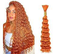 WuvuSnm Human Hair Braiding Deep Wave Boho Braids Bulk Hair Weave Natural Extensions No Weft #350 Orange Color 1 Braid Per Pack Total 50g for Woman 22 Inch
