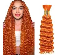 WuvuSnm Human Hair Braiding Deep Wave Boho Braids Bulk Hair Weave Natural Extensions No Weft #350 Orange Color 2 Braids Per Pack Total 100g for Woman 22 22 Inch