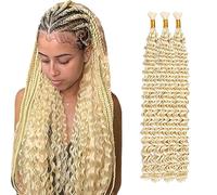 WuvuSnm Human Hair Braiding Deep Wave Boho Braids Bulk Hair Weave Natural Extensions No Weft #613 Blonde Color 3 Braids Per Pack Total 150g for Woman 30 30 30 Inch