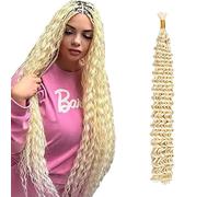 WuvuSnm Human Hair Braiding Deep Wave Boho Braids Bulk Hair Weave Natural Extensions No Weft #613 Blonde Color 1 Braid Per Pack Total 50g for Woman 34 Inch