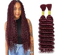 WuvuSnm Human Hair Braiding Deep Wave Boho Braids Bulk Hair Weave Natural Extensions No Weft Burgundy Color 2 Braids Per Pack Total 100g for Woman 22 22 Inch