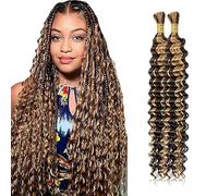 WuvuSnm Human Hair Braiding Deep Wave Boho Braids Bulk Hair Weave Natural Extensions No Weft Highlight Blonde Color 2 Braids Per Pack Total 100g for Woman 14 14 Inch
