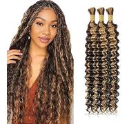WuvuSnm Human Hair Braiding Deep Wave Boho Braids Bulk Hair Weave Natural Extensions No Weft Highlight Blonde Color 3 Braids Per Pack Total 150g for Woman 28 28 28 Inch