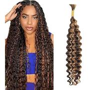 WuvuSnm Human Hair Braiding Deep Wave Boho Braids Bulk Hair Weave Natural Extensions No Weft Highlight Brown Color 1 Braid Per Pack Total 50g for Woman 12 Inch