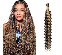 WuvuSnm Human Hair Braiding Deep Wave Boho Braids Bulk Hair Weave Natural Extensions No Weft Highlight Blonde Color 1 Braid Per Pack Total 50g for Woman 30 Inch