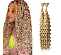 WuvuSnm Human Hair Braiding Deep Wave Boho Braids Bulk Hair Weave Natural Extensions No Weft Highlight Honey Blonde Color 2 Braids Per Pack Total 100g for Woman 30 30 Inch