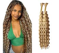 WuvuSnm Human Hair Braiding Deep Wave Boho Braids Bulk Hair Weave Natural Extensions No Weft Highlight Honey Blonde Color 2 Braids Per Pack Total 100g for Woman 28 28 Inch
