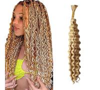 WuvuSnm Human Hair Braiding Deep Wave Boho Braids Bulk Hair Weave Natural Extensions No Weft Highlight Honey Blonde Color 1 Braid Per Pack Total 50g for Woman 30 Inch