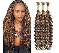 WuvuSnm Human Hair Braiding Deep Wave Boho Braids Bulk Hair Weave Natural Extensions No Weft Highlight Brown Color 3 Braids Per Pack Total 150g for Woman 26 26 26 Inch