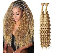 WuvuSnm Human Hair Braiding Deep Wave Boho Braids Bulk Hair Weave Natural Extensions No Weft Highlight Honey Blonde Color 2 Braids Per Pack Total 100g for Woman 34 34 Inch