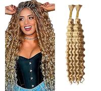 WuvuSnm Human Hair Braiding Deep Wave Boho Braids Bulk Hair Weave Natural Extensions No Weft Highlight Honey Blonde Color 2 Braids Per Pack Total 100g for Woman 16 16 Inch