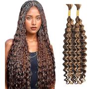 WuvuSnm Human Hair Braiding Deep Wave Boho Braids Bulk Hair Weave Natural Extensions No Weft Highlight Brown Color 2 Braids Per Pack Total 100g for Woman 22 22 Inch