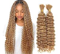 WuvuSnm Human Hair Braiding Deep Wave Boho Braids Bulk Hair Weave Natural Extensions No Weft Honey Blonde Color 2 Braids Per Pack Total 100g for Woman 22 22 Inch