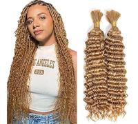 WuvuSnm Human Hair Braiding Deep Wave Boho Braids Bulk Hair Weave Natural Extensions No Weft Honey Blonde Color 2 Braids Per Pack Total 100g for Woman 20 20 Inch