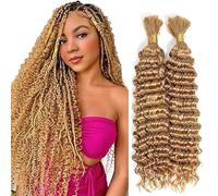 WuvuSnm Human Hair Braiding Deep Wave Boho Braids Bulk Hair Weave Natural Extensions No Weft Honey Blonde Color 2 Braids Per Pack Total 100g for Woman 26 26 Inch