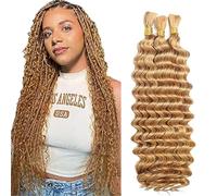 WuvuSnm Human Hair Braiding Deep Wave Boho Braids Bulk Hair Weave Natural Extensions No Weft Honey Blonde Color 3 Braids Per Pack Total 150g for Woman 12 12 12 Inch