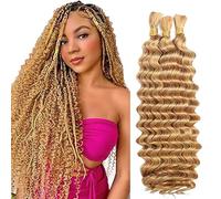 WuvuSnm Human Hair Braiding Deep Wave Boho Braids Bulk Hair Weave Natural Extensions No Weft Honey Blonde Color 3 Braids Per Pack Total 150g for Woman 34 34 34 Inch