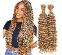 WuvuSnm Human Hair Braiding Deep Wave Boho Braids Bulk Hair Weave Natural Extensions No Weft Honey Blonde Color 2 Braids Per Pack Total 100g for Woman 24 24 Inch
