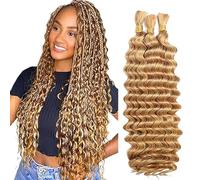 WuvuSnm Human Hair Braiding Deep Wave Boho Braids Bulk Hair Weave Natural Extensions No Weft Honey Blonde Color 3 Braids Per Pack Total 150g for Woman 32 32 32 Inch